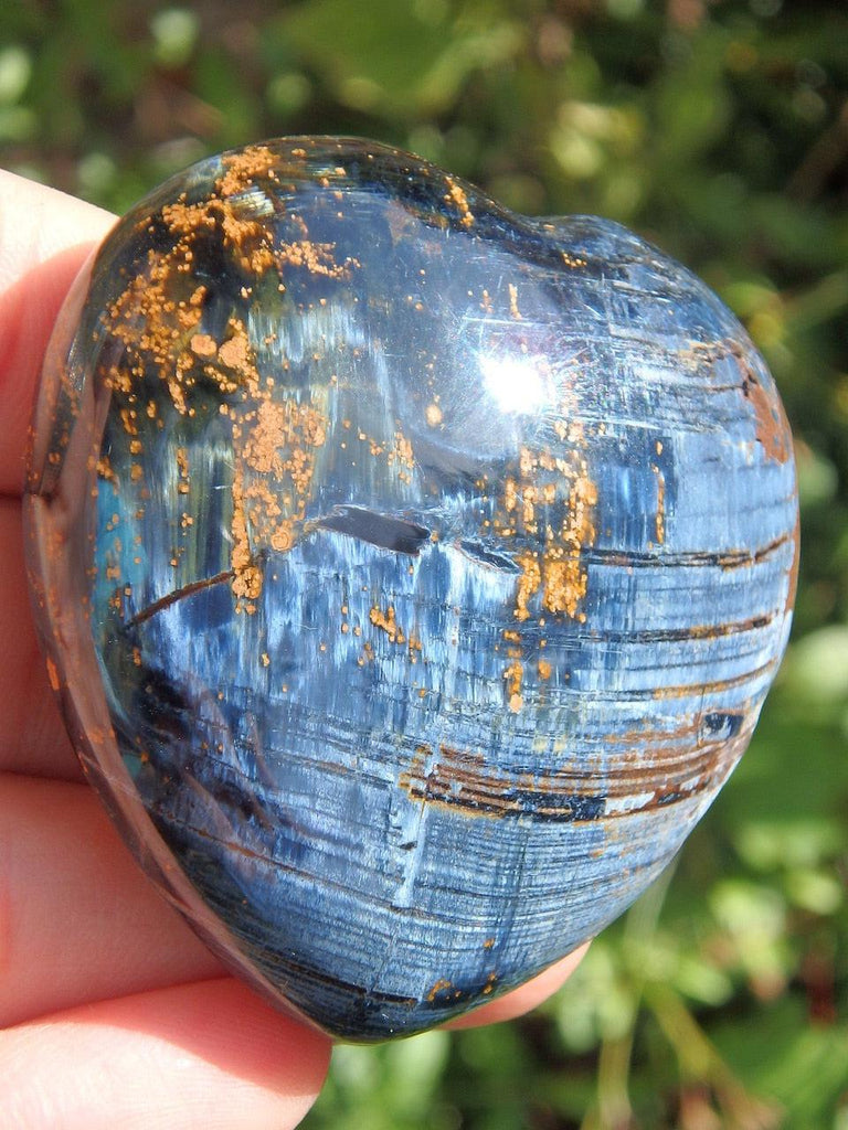 Rare & Gorgeous Silky Blue Flash Pietersite Handheld Heart Carving - Earth Family Crystals