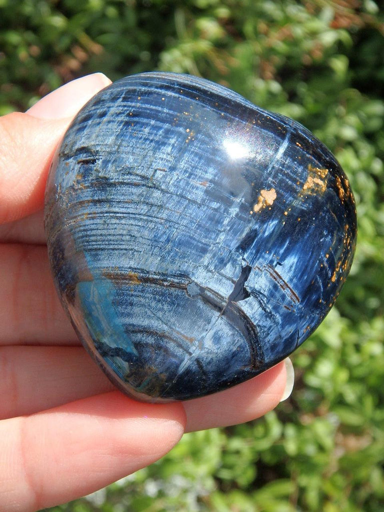 Rare & Gorgeous Silky Blue Flash Pietersite Handheld Heart Carving - Earth Family Crystals