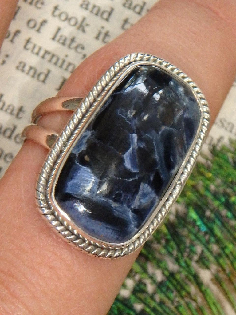 Satiny Soft Blue Sheen Pietersite Ring In Sterling Silver (Size 10.5) - Earth Family Crystals