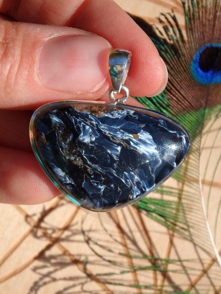 Divine Satine Blue Glow Pietersite Gemstone Pendant In Sterling Silver (Includes Silver Chain) - Earth Family Crystals