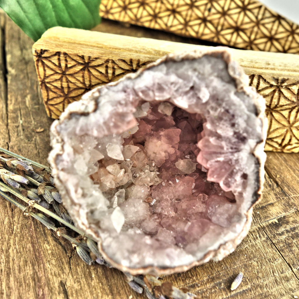 NEW FIND! Unique Pink Amethyst & Clear Calcite Druzy Geode Cluster From Patagonia - Earth Family Crystals