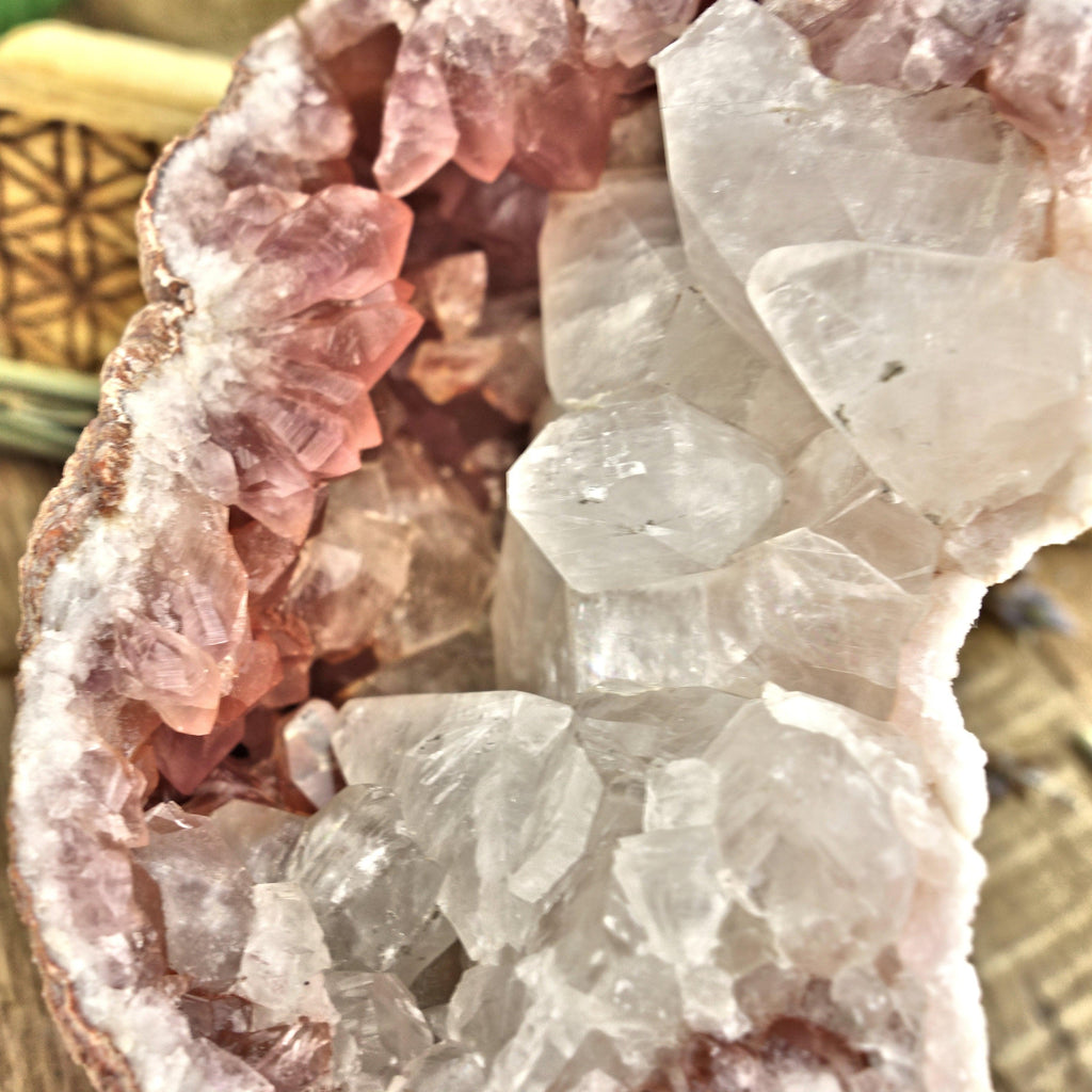 NEW FIND! Large Unique Pink Amethyst & Clear Calcite Druzy Geode Cluster From Patagonia - Earth Family Crystals