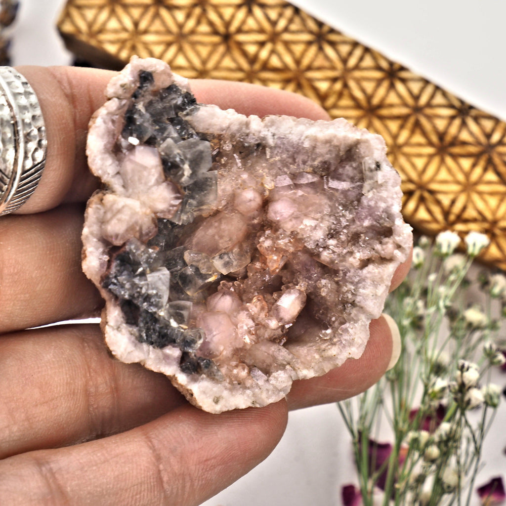 Cute Pink Amethyst & Calcite Geode Specimen From Patagonia - Earth Family Crystals