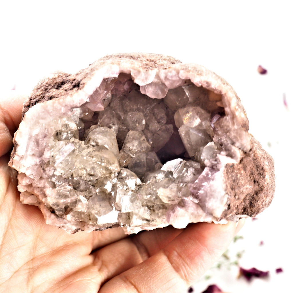 Large Druzy  Pink Amethyst & Clear Calcite Geode Specimen From Patagonia - Earth Family Crystals