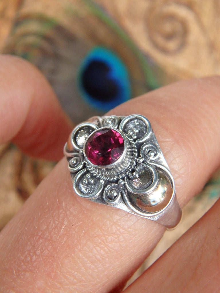Faceted Pink Tourmaline Flower Ring in Sterling Silver (Size 7) - Earth Family Crystals