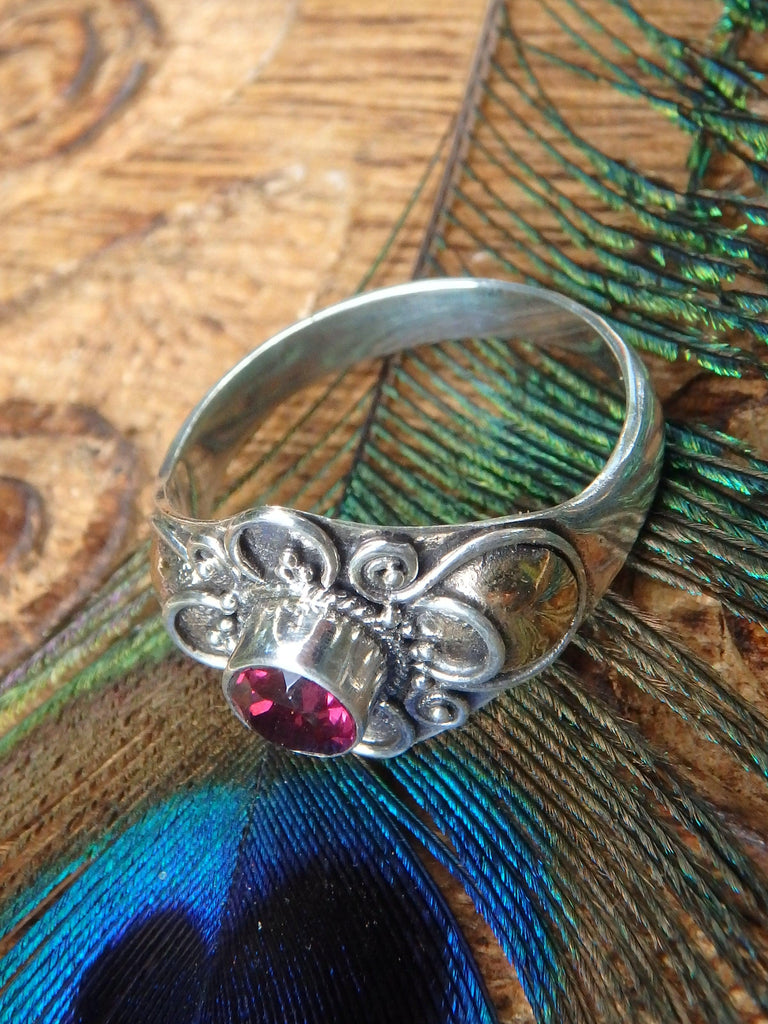 Faceted Pink Tourmaline Flower Ring in Sterling Silver (Size 7) - Earth Family Crystals