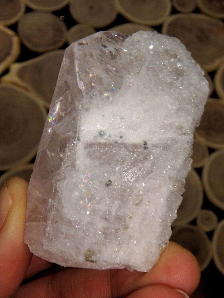 Incredible One of a Kind Sparkling Druzy Crusted Slightly Pink Danburite Point from Mexico - Earth Family Crystals