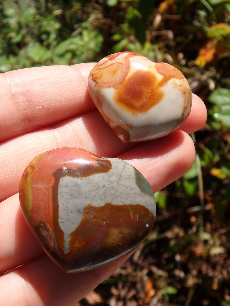 Set of 2~Delightful Colors Polychrome Jasper Small Heart Set 1 - Earth Family Crystals