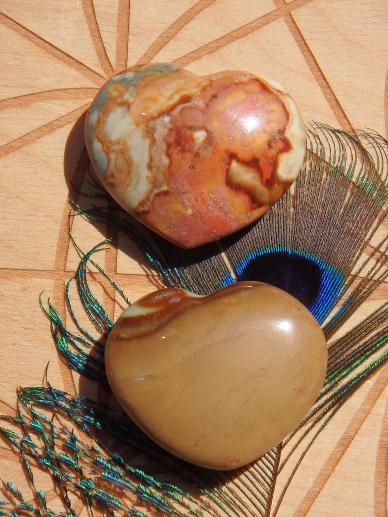 Unique Splash of Color~Set of 2 Small Polychrome Jasper Hand Held Hearts 2 - Earth Family Crystals