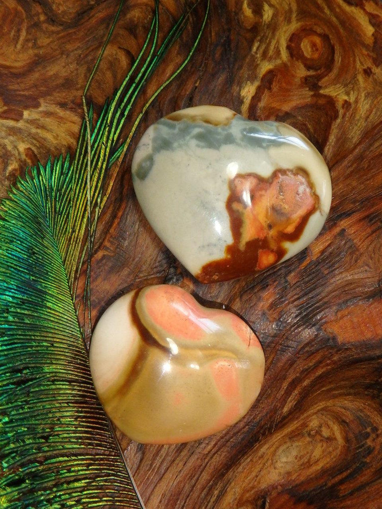Set of 2 Swirling Patterns Polychrome Jasper Hearts - Earth Family Crystals