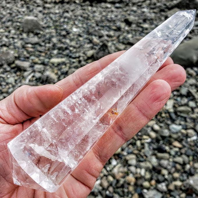 Gorgeous Long & Large Clear Quartz & Red Hematite Included Vogel Style Wand Carving - Earth Family Crystals