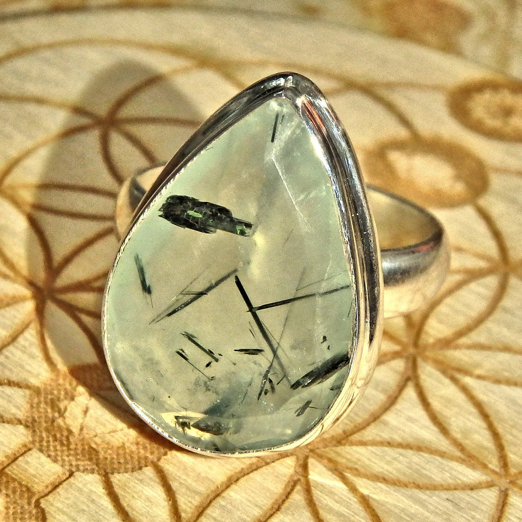 Brilliant Faceted Mint Green Prehnite & Epidote Threads Sterling Silver Ring (Size 6) - Earth Family Crystals
