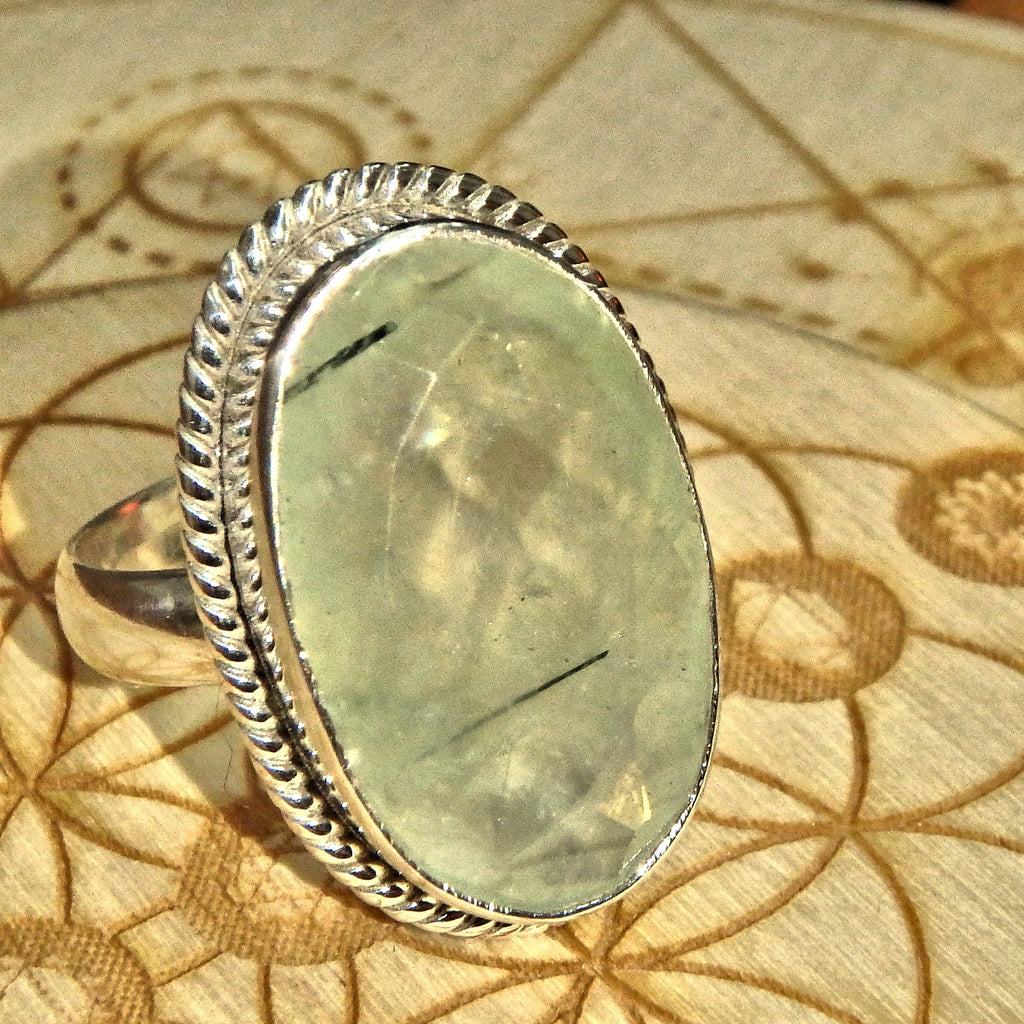 Chunky Faceted Mint Green Prehnite & Epidote Threads Sterling Silver Ring (Size 9.5) - Earth Family Crystals