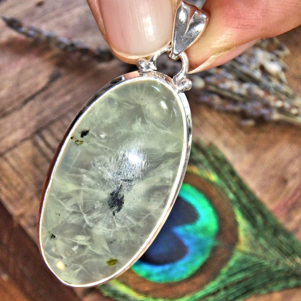 Ultimate Healers Minty Green Prehnite & Epidot Sterling Silver Pendant (Includes Silver Chain) - Earth Family Crystals