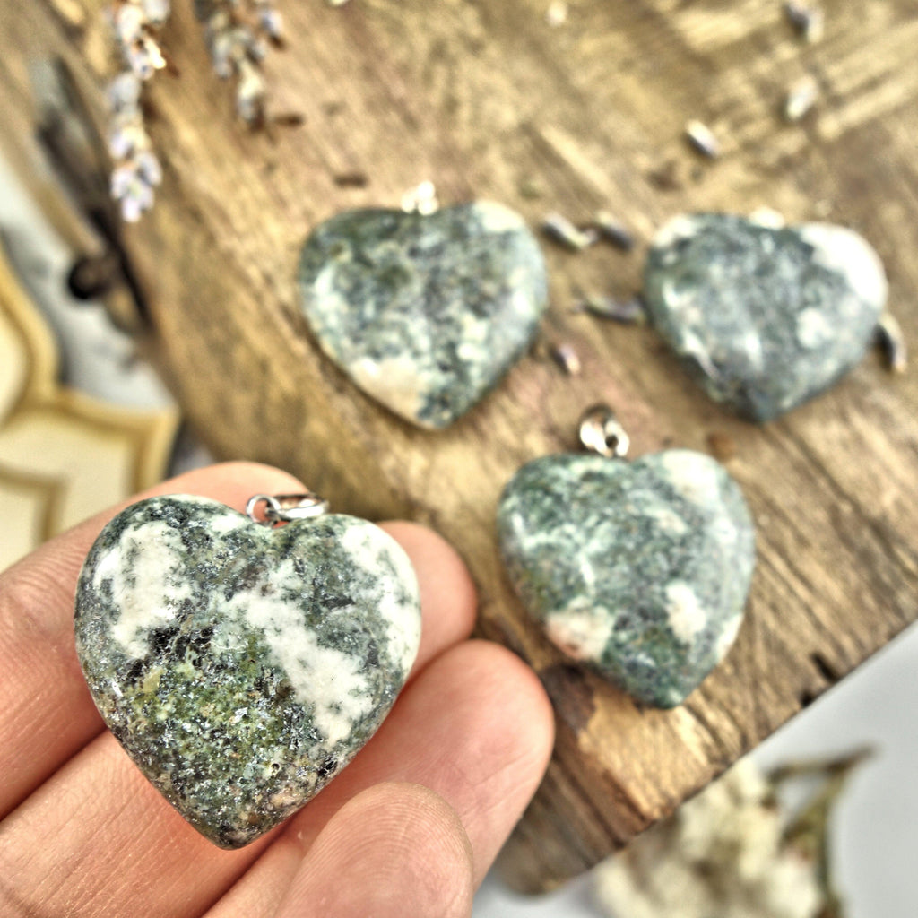 Sacred Stonehenge Preseli Bluestone Love Heart Pendant in Sterling Silver (Includes Silver Chain) (1) - Earth Family Crystals