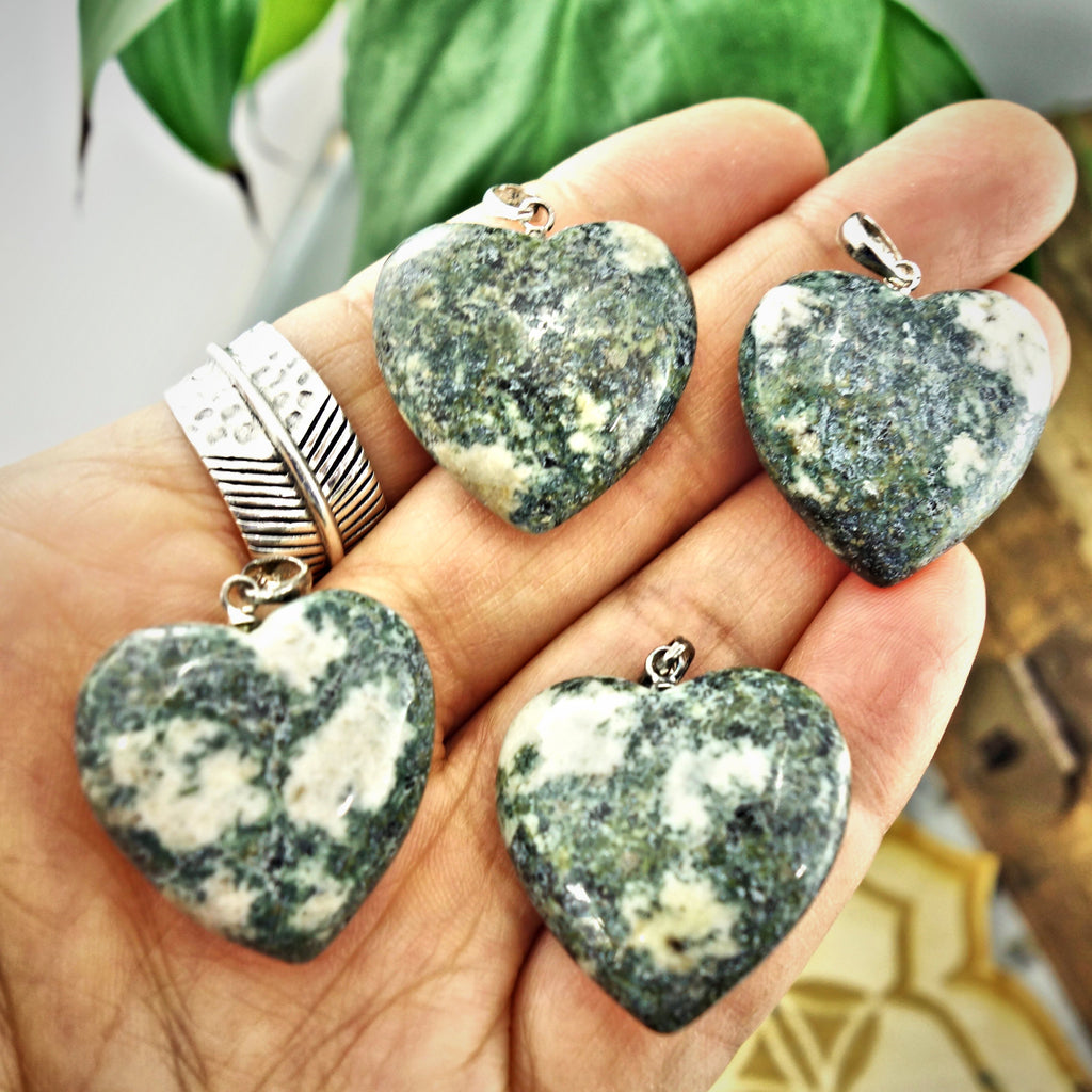 Sacred Stonehenge Preseli Bluestone Love Heart Pendant in Sterling Silver (Includes Silver Chain) (1) - Earth Family Crystals