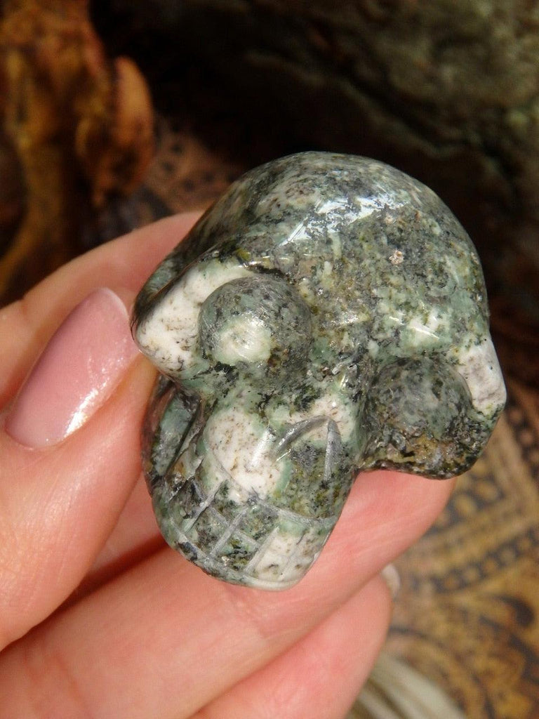Forest Green Preseli Bluestone Skull Carving - Earth Family Crystals
