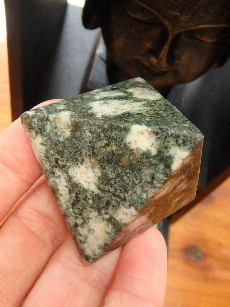 Forest Green Preseli Bluestone Pyramid Carving - Earth Family Crystals