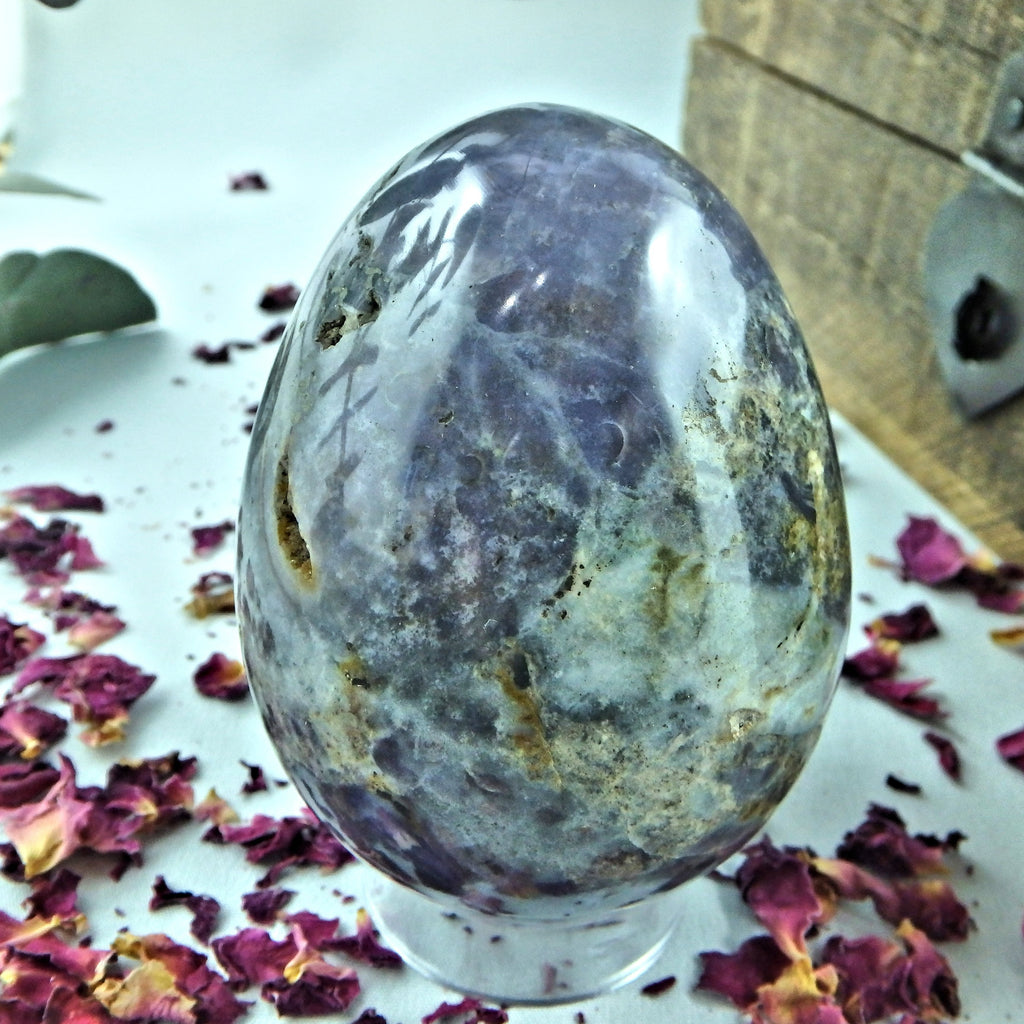 Chunky Violet Flame Purple Agate Egg Carving With Small Caves - Earth Family Crystals