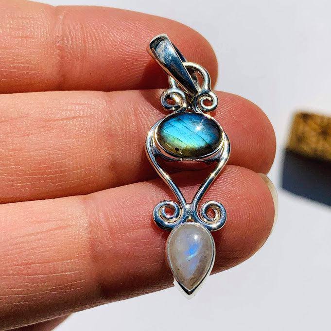 Gorgeous Labradorite & Moonstone Sterling Silver Pendant (Includes Silver Chain) - Earth Family Crystals