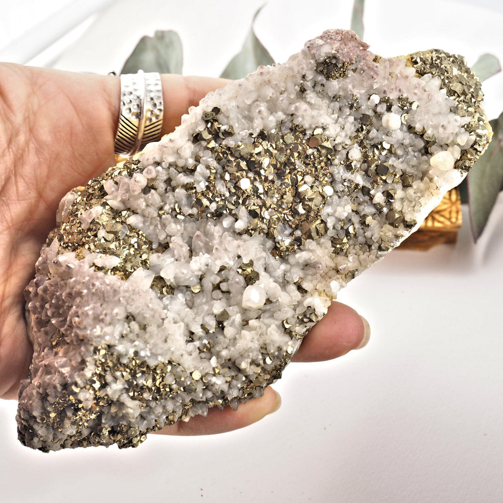 Chunky Pyrite & Hematite Included Quartz Points Nestled on Rock Matrix - Earth Family Crystals