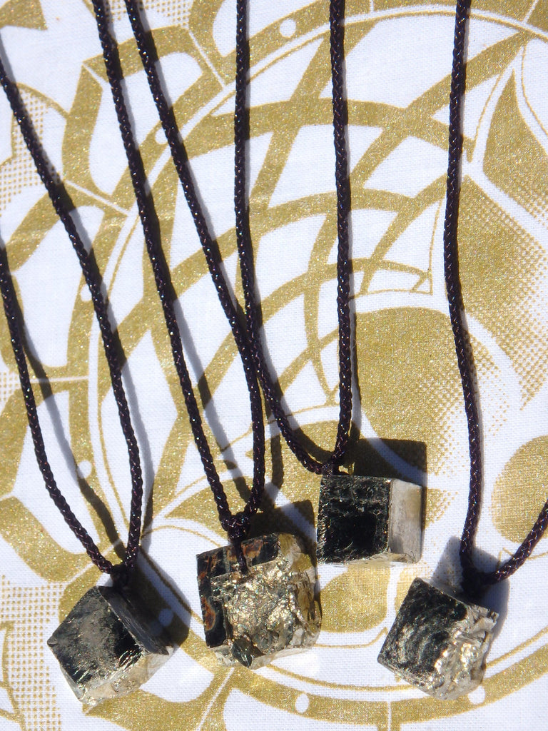Natural Golden Pyrite Floating Necklace on Adjustable Cord - Earth Family Crystals