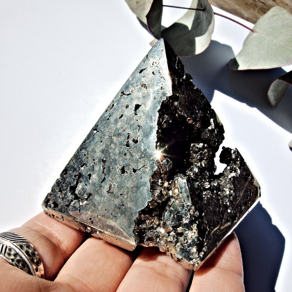 Gorgeous Deep Sparkling Geode Cave Pyrite Pyramid Carving - Earth Family Crystals