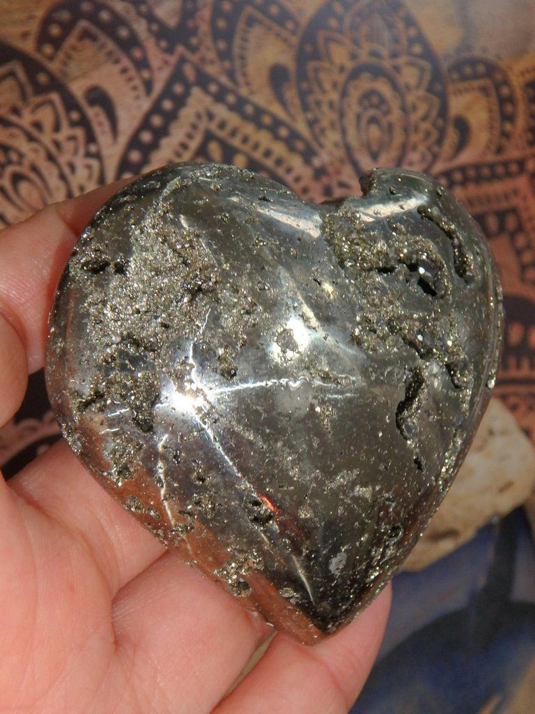 Extreme Brilliance Pyrite Heart With Crystal Caves - Earth Family Crystals