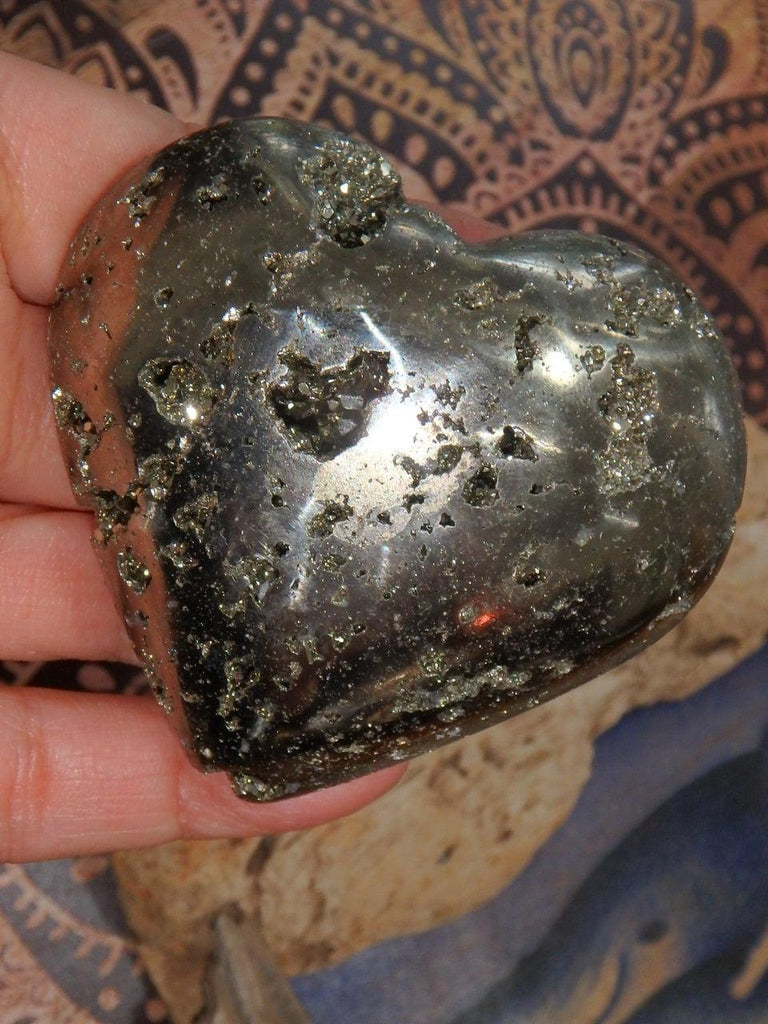 Extreme Brilliance Pyrite Heart With Crystal Caves - Earth Family Crystals