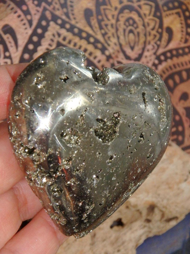 Extreme Brilliance Pyrite Heart With Crystal Caves - Earth Family Crystals