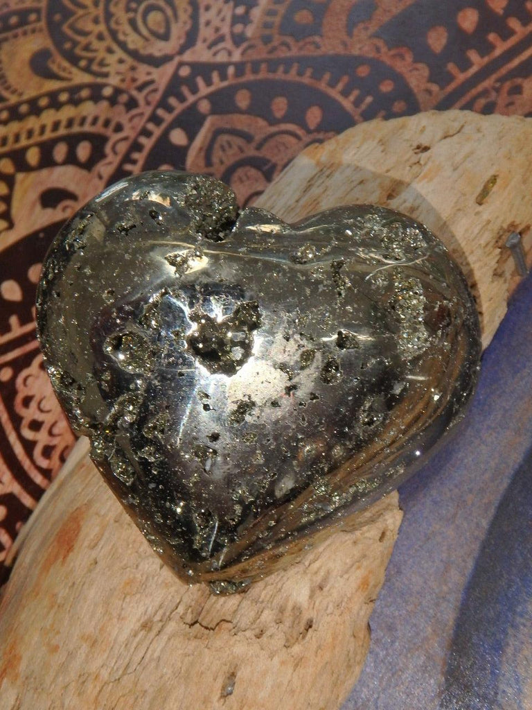 Extreme Brilliance Pyrite Heart With Crystal Caves - Earth Family Crystals