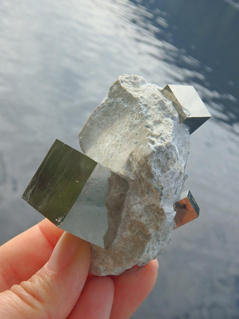 Fantastic Triple Cubes Pyrite Natural Cluster From Spain - Earth Family Crystals