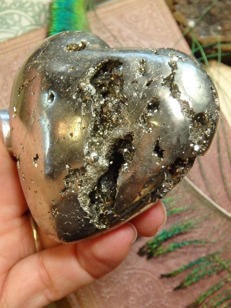 Golden Shimmer Pyrite Heart Carving - Earth Family Crystals