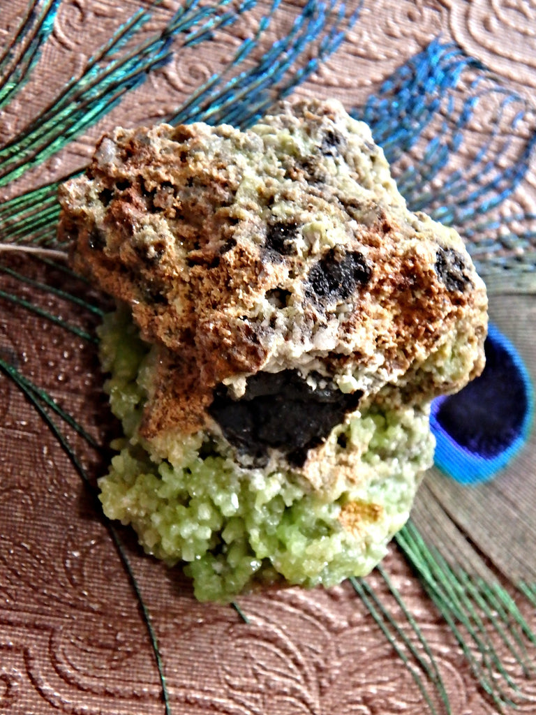 Electric Green Druzy Points Pyromorphite Nestled in Matrix From China - Earth Family Crystals