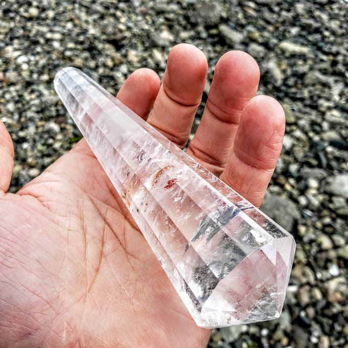 Gorgeous Long & Large Clear Quartz & Red Hematite Included Vogel Style Wand Carving - Earth Family Crystals