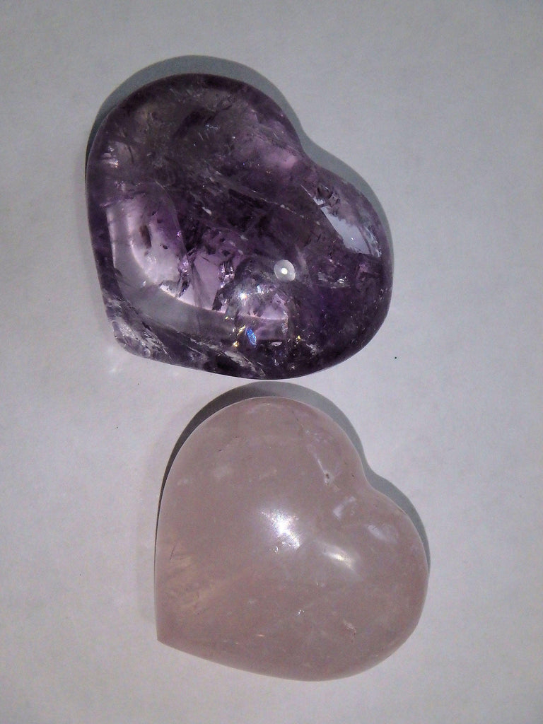 Set of 2~Pink Rose Quartz & Optical Purple Amethyst Small Heart Set - Earth Family Crystals