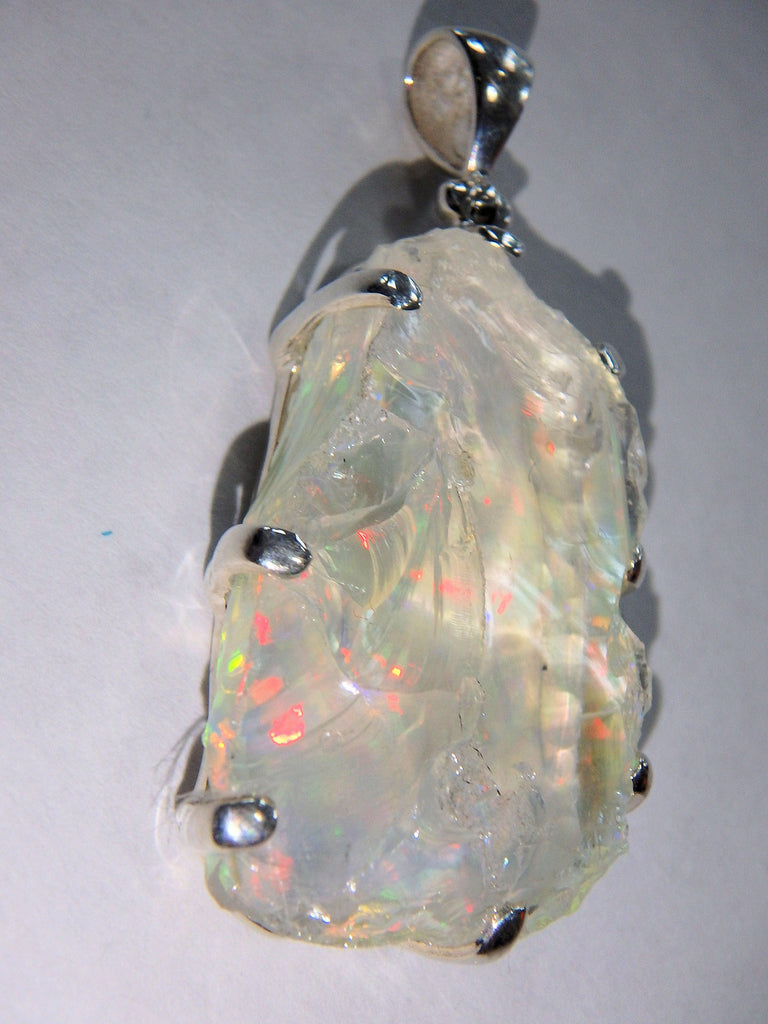 Extreme Sparkle Opal Capped Quartz Doublet Raw Pendant in Sterling Silver (Includes Silver Chain) - Earth Family Crystals