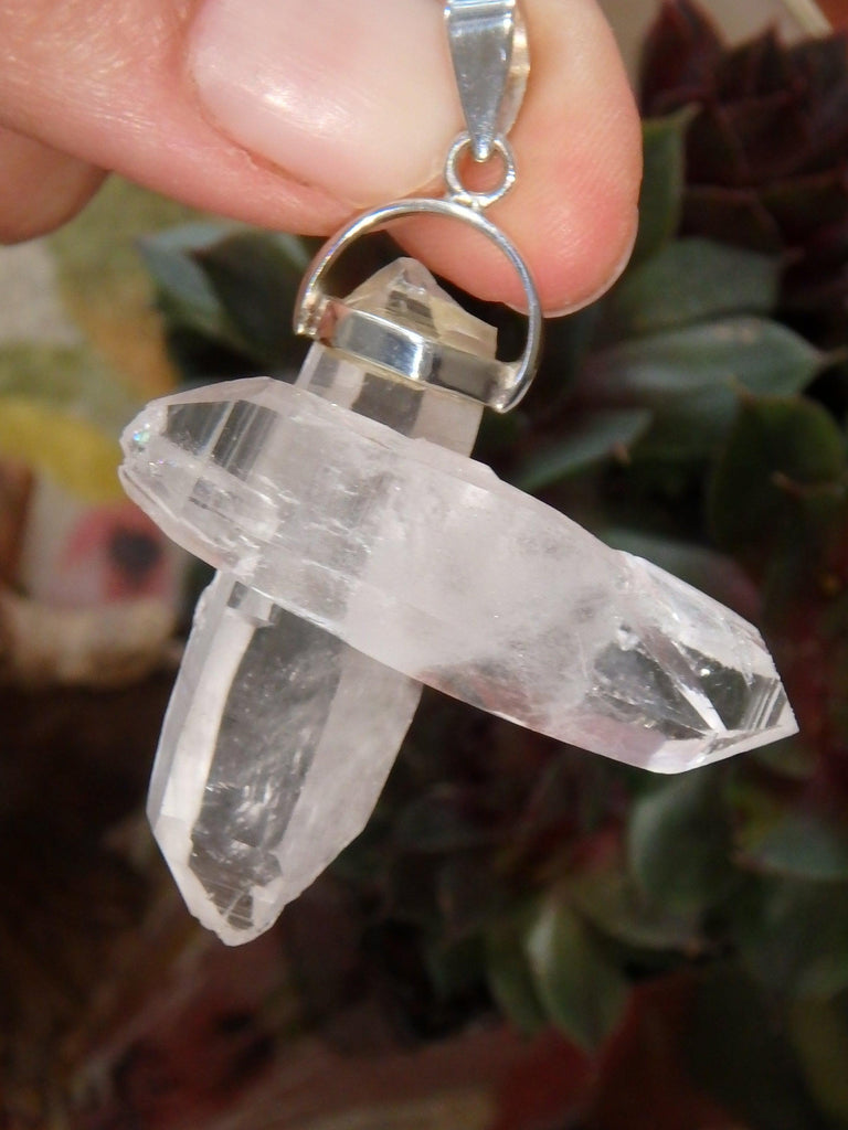 Unique Intertwined DT Himalayan Quartz Points Pendant in Sterling Silver (Includes Silver Chain) - Earth Family Crystals