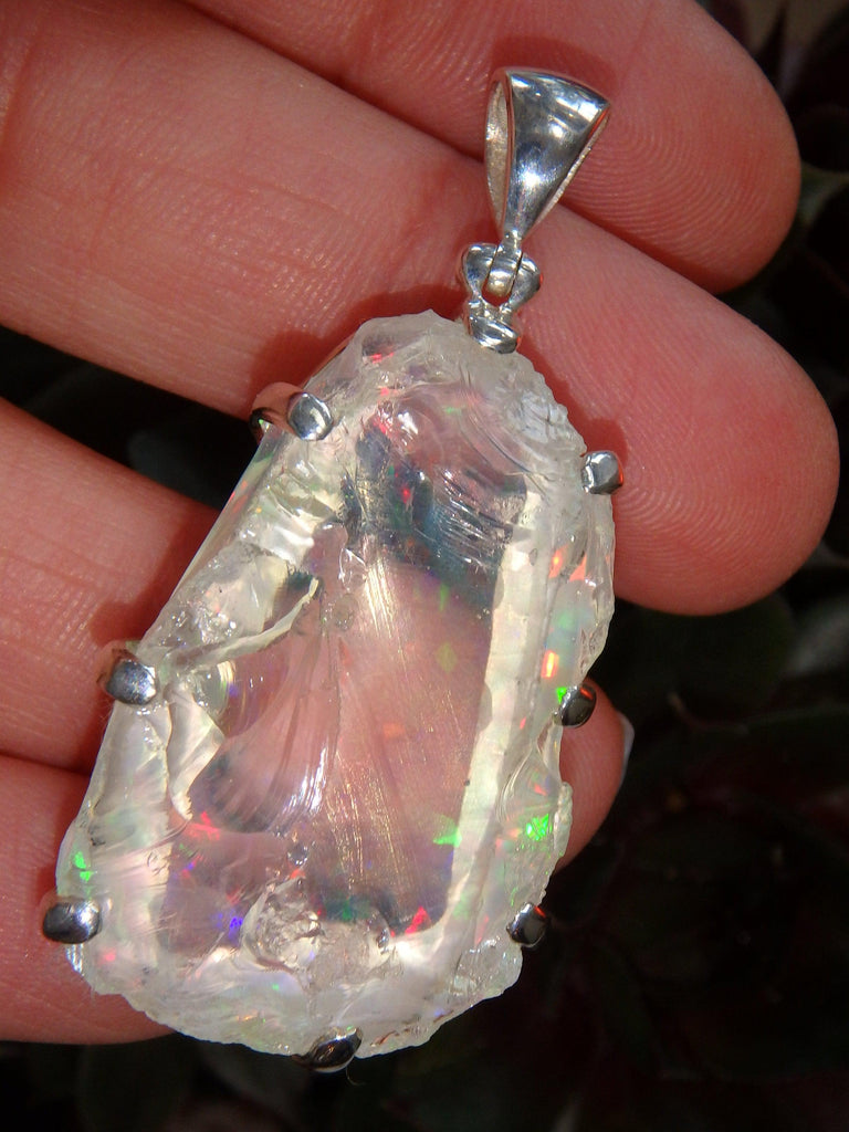 Extreme Sparkle Opal Capped Quartz Doublet Raw Pendant in Sterling Silver (Includes Silver Chain) - Earth Family Crystals