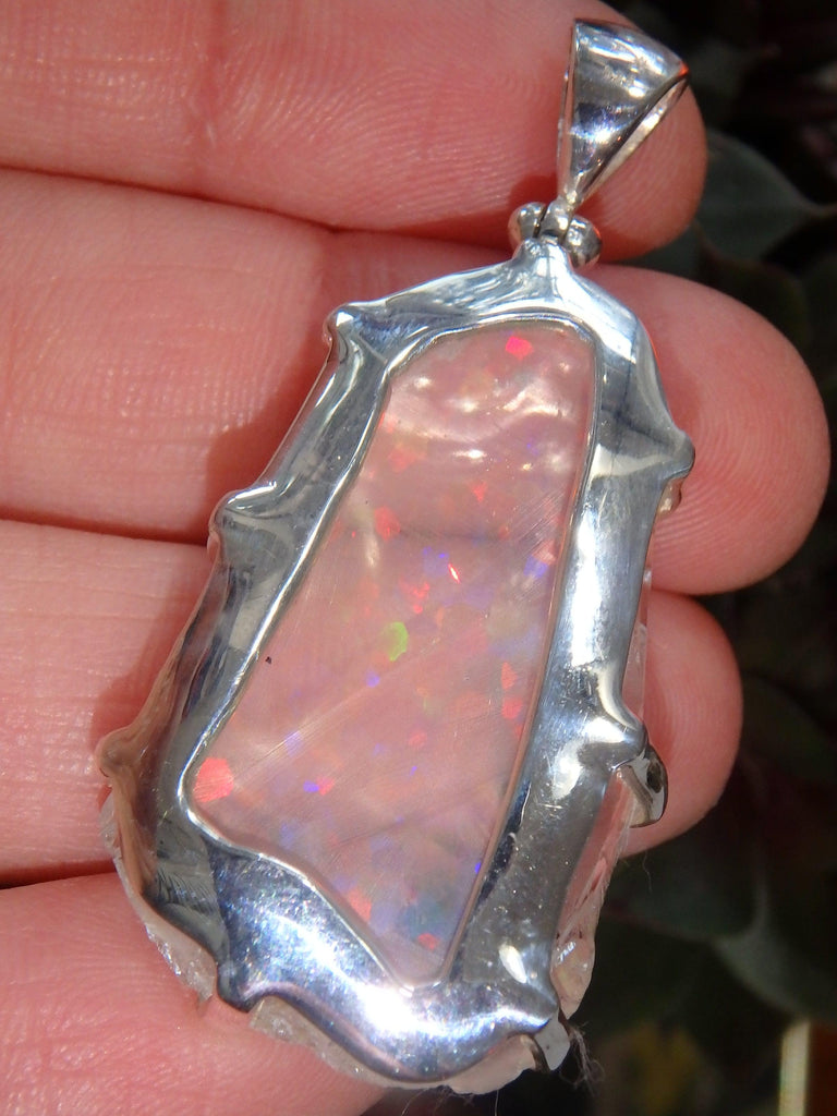 Extreme Sparkle Opal Capped Quartz Doublet Raw Pendant in Sterling Silver (Includes Silver Chain) - Earth Family Crystals