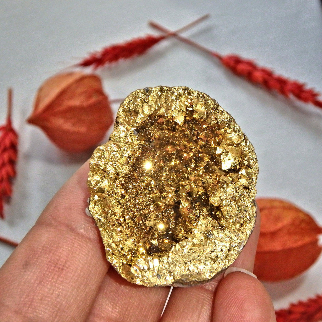 Gorgeous Glimmering 14 k Gold Infused Quartz Geode Specimen 1 - Earth Family Crystals