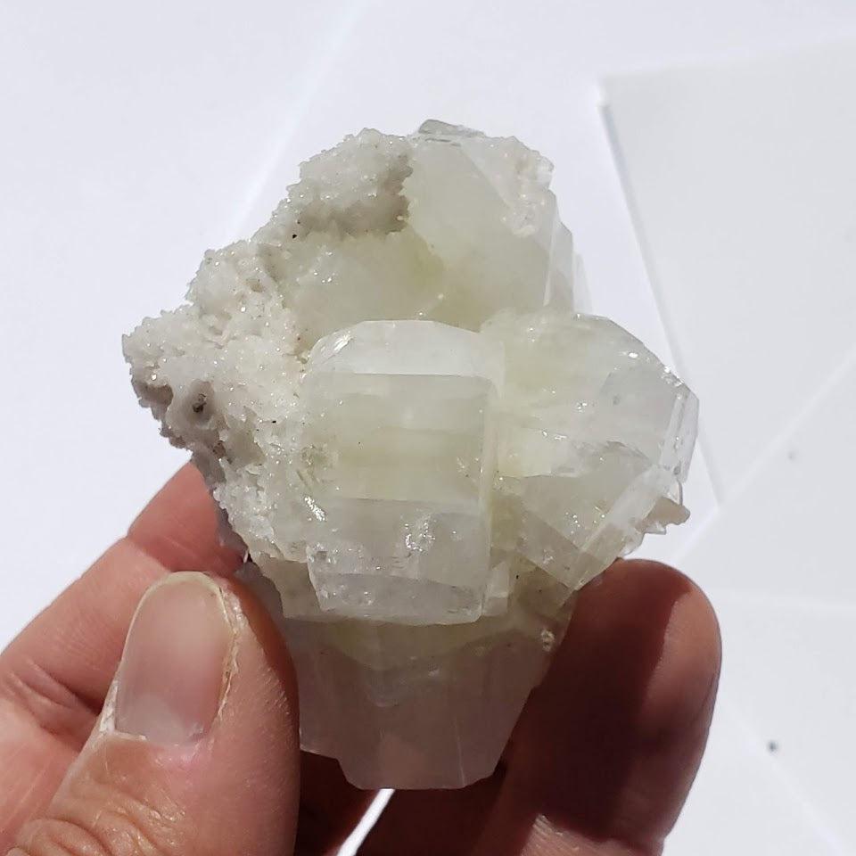 Green & Clear Apophyllite Nestled in Clear Chalcedony Matrix From India - Earth Family Crystals