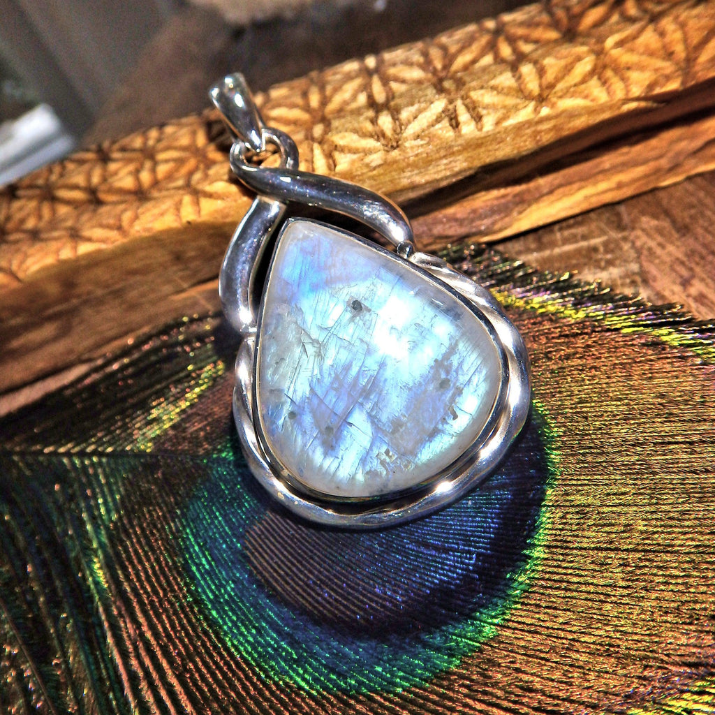 Fabulous Goddess Energy Rainbow Moonstone Pendant in Sterling Silver (Includes Silver Chain) - Earth Family Crystals