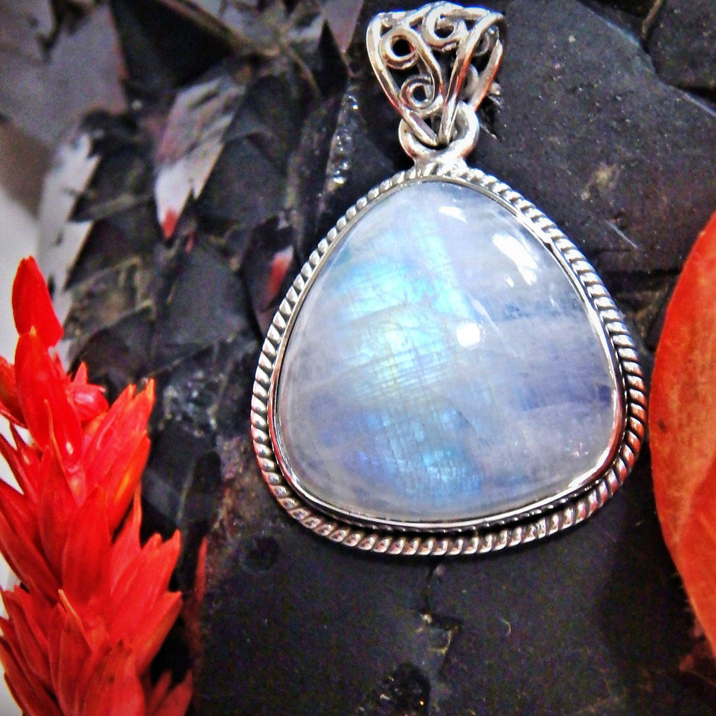 Pretty Mystic Flash Rainbow Moonstone Pendant in Sterling Silver ( Includes Silver Chain) - Earth Family Crystals