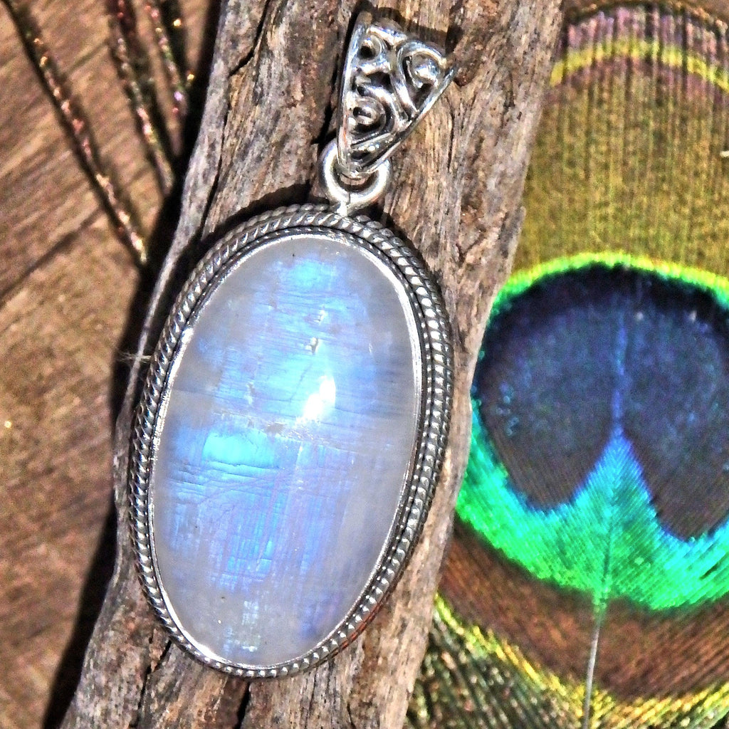 Frosted Blue Flashes Gorgeous Rainbow Moonstone Pendant in Sterling Silver (Includes Silver Chain) 2 - Earth Family Crystals