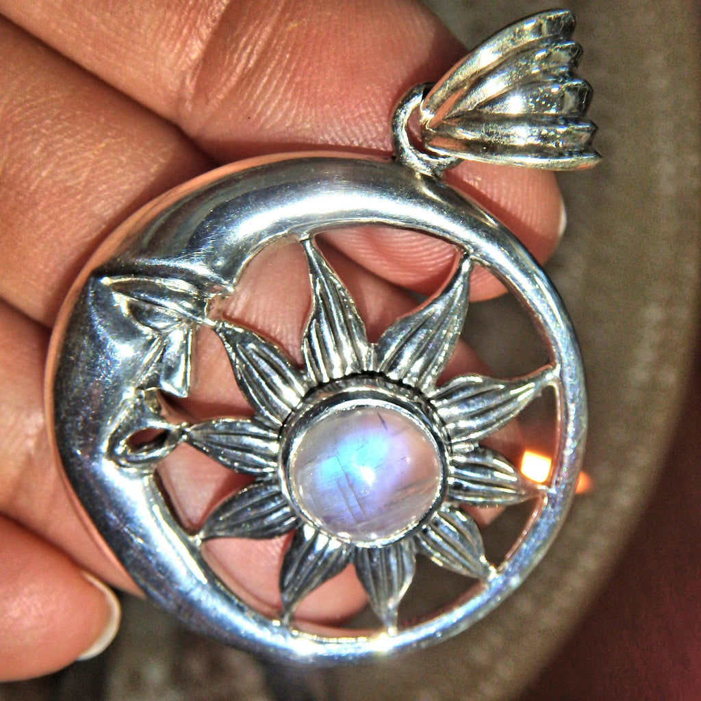 Light Code Rainbow Moonstone Crescent Moon Pendant Sterling Silver (Includes Silver Chain) - Earth Family Crystals
