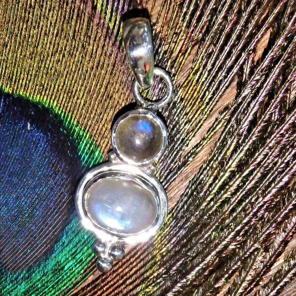 Pretty Dainty Rainbow Moonstone & Labradorite Pendant in Sterling Silver (Includes Silver Chain) 2 - Earth Family Crystals