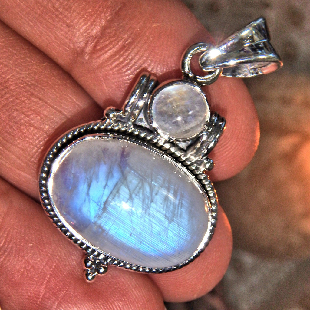 Winter Solstice Rainbow Moonstone Pendant Sterling Silver (Includes Silver Chain) - Earth Family Crystals