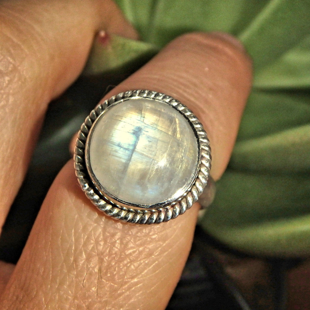 Full Moon Vivid Flashes Rainbow Moonstone Ring in Sterling Silver (Size 7) - Earth Family Crystals