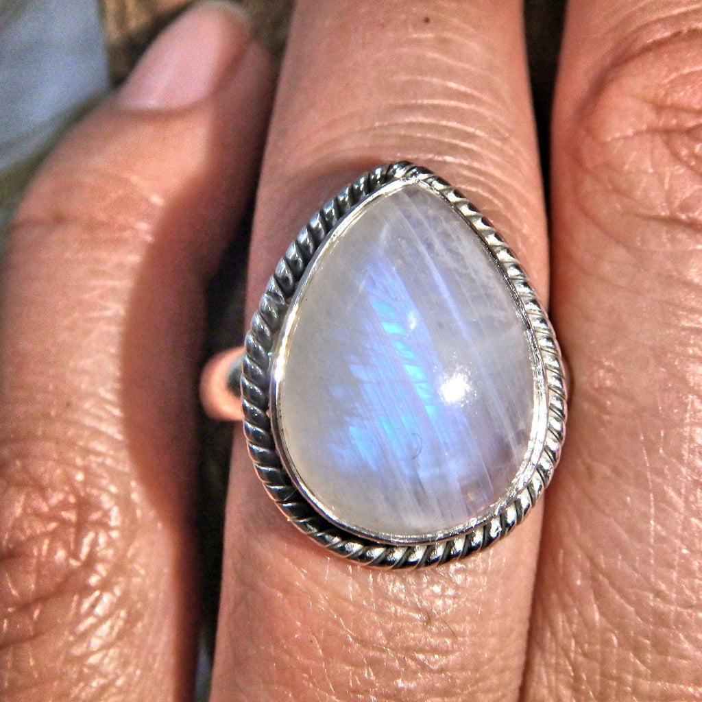Blue Flashes Rainbow Moonstone Sterling Silver Ring (Size 8) - Earth Family Crystals